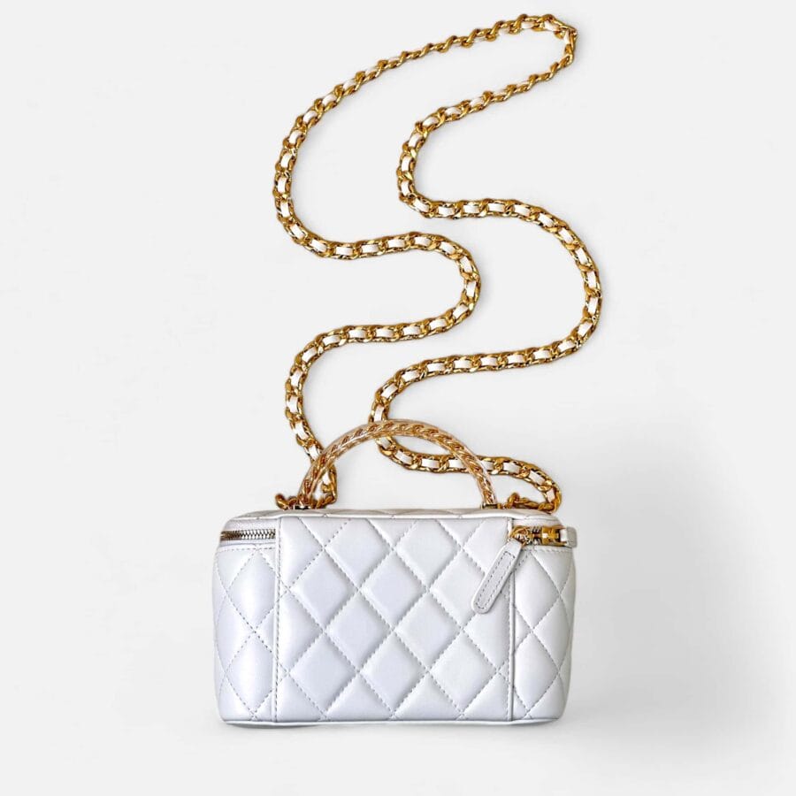 Túi Xách Chanel Vanity Lambskin quai Vàng màu Trắng - Image 2