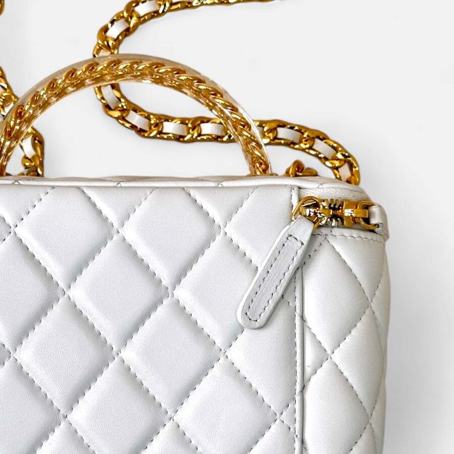 Túi Xách Chanel Vanity Lambskin quai Vàng màu Trắng - Image 6