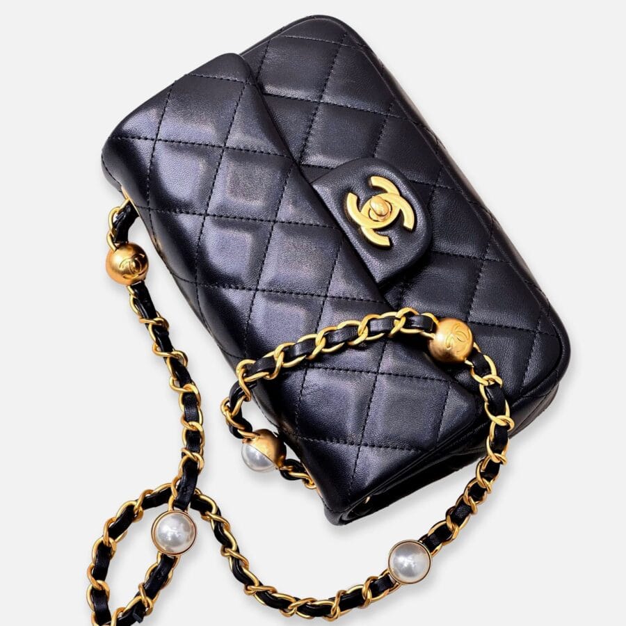 Túi xách nữ Chanel Mini Flap Bag Mix Ngọc Trai Hạt Vàng - Image 6