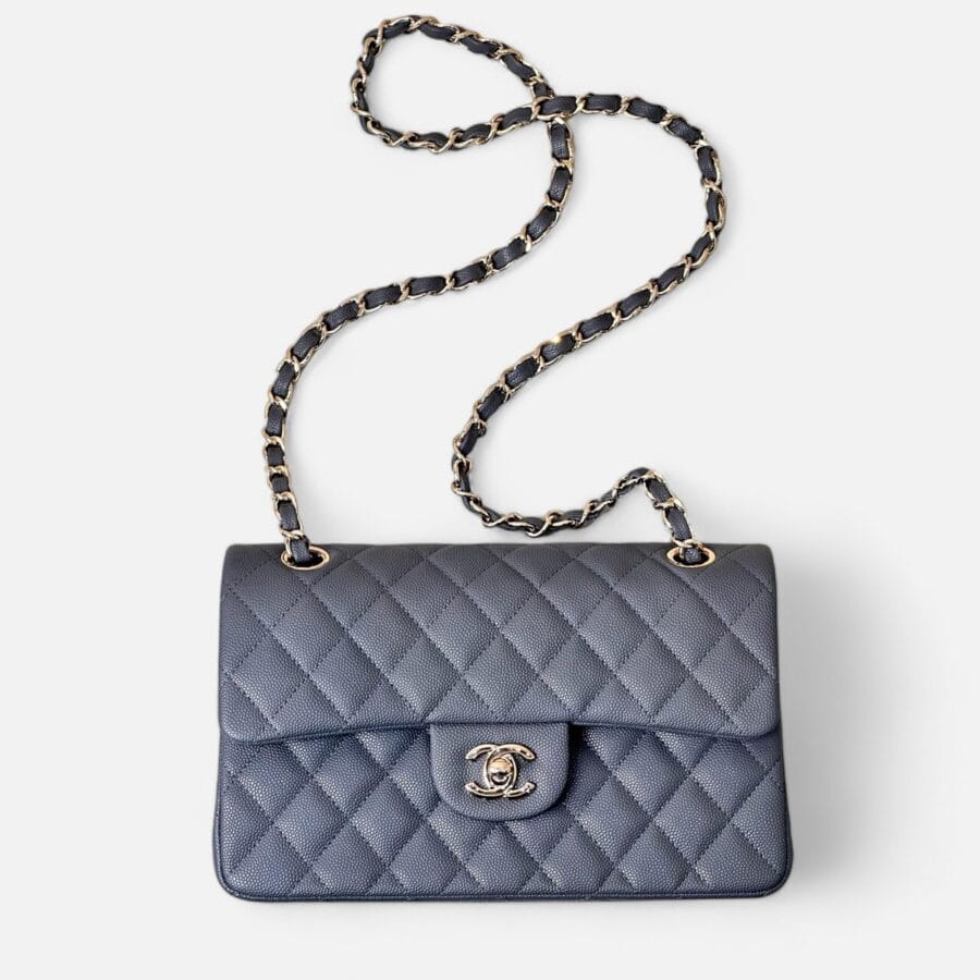 Túi Xách Chanel Classic Flap Medium Da Lychee Màu Xám Đậm