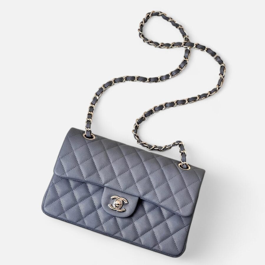 Túi Xách Chanel Classic Flap Medium Da Lychee Màu Xám Đậm - Image 2