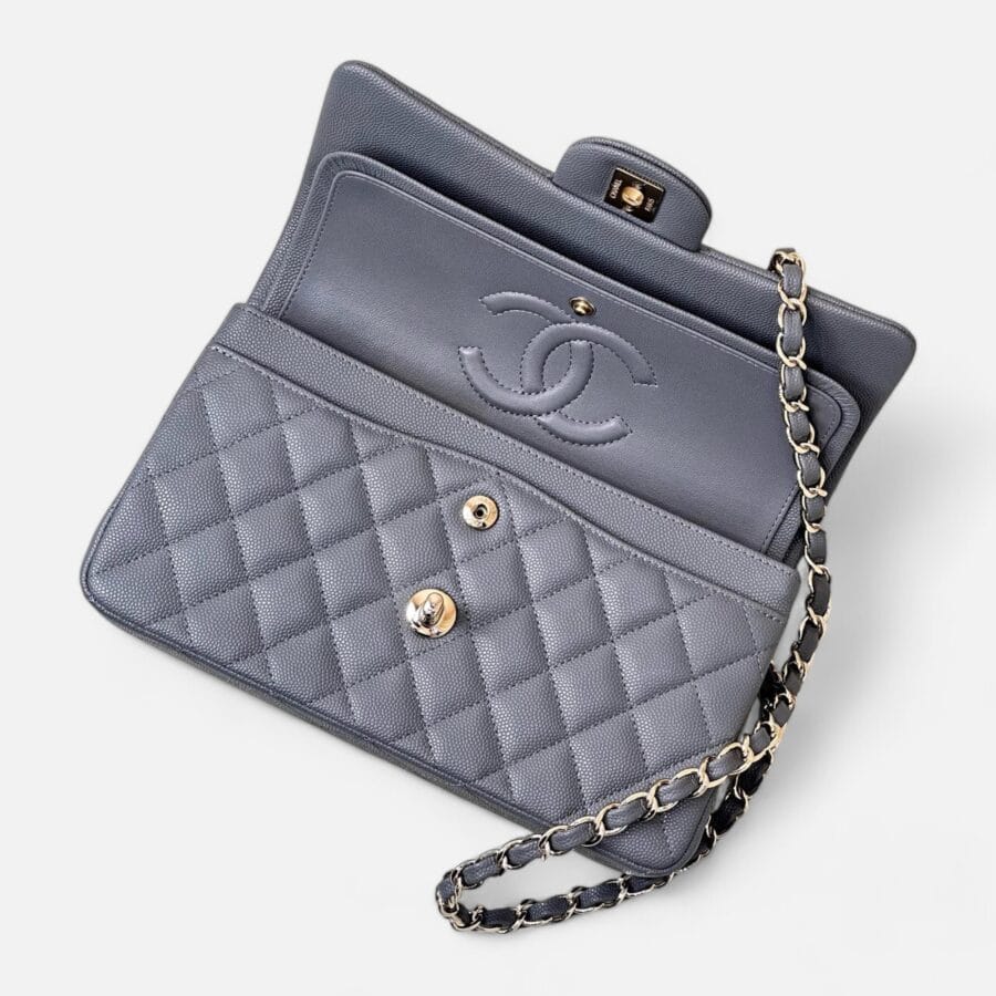 Túi Xách Chanel Classic Flap Medium Da Lychee Màu Xám Đậm - Image 6