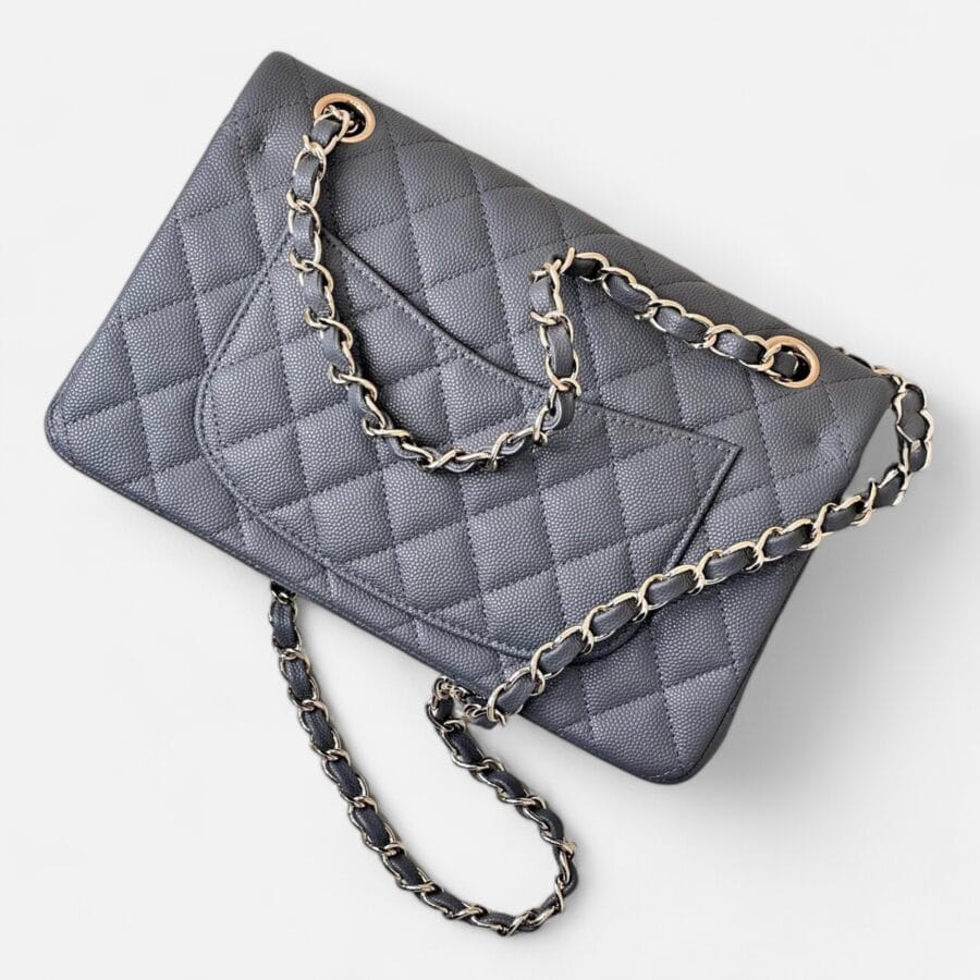 Túi Xách Chanel Classic Flap Medium Da Lychee Màu Xám Đậm - Image 5