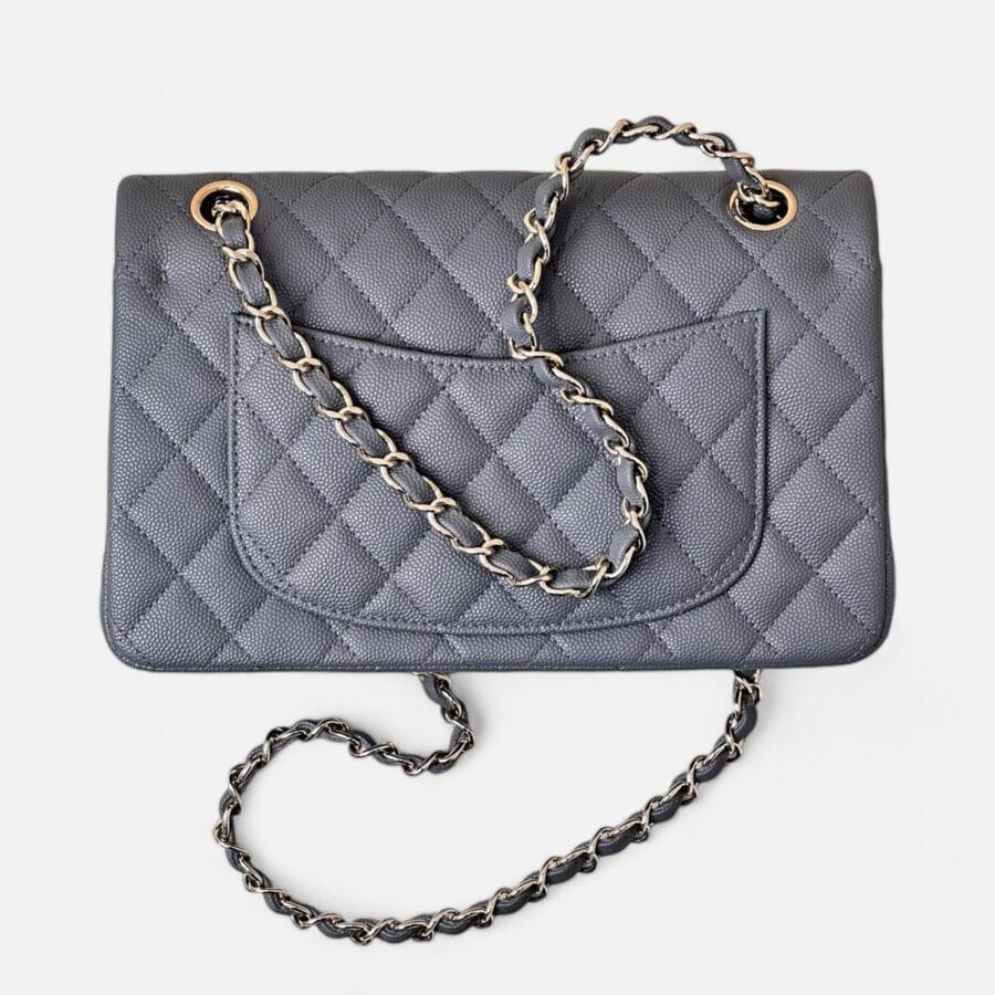 Túi Xách Chanel Classic Flap Medium Da Lychee Màu Xám Đậm - Image 4