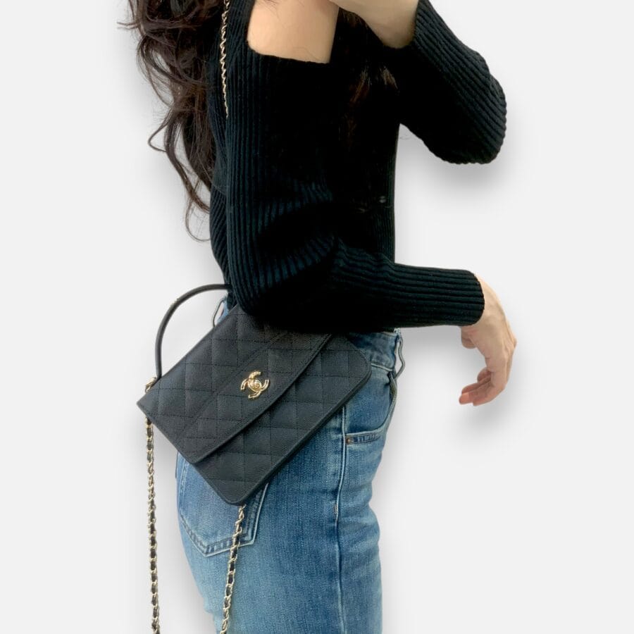 Túi xách Chanel 25C Mini Backpack màu đen da caviar - Image 8