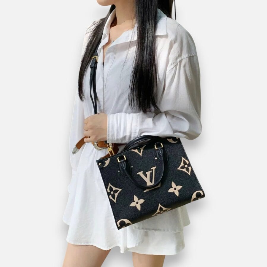 Túi xách Louis Vuitton Onthego PM màu đen phối be da bê - Image 7