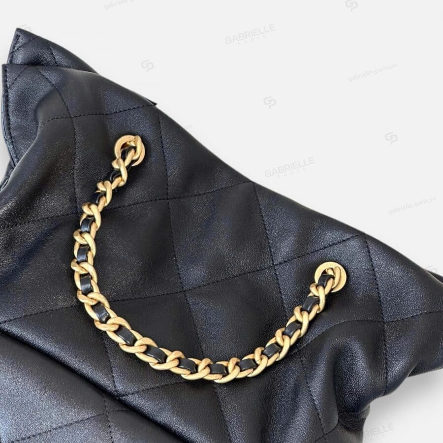 Túi xanh Chanel 25C tote bag màu đen khoá vàng da cừu - Image 6