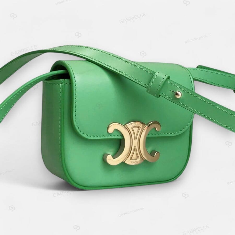 Túi xách Celine Mini Triomphe Bag màu xanh lá da bê - Image 2