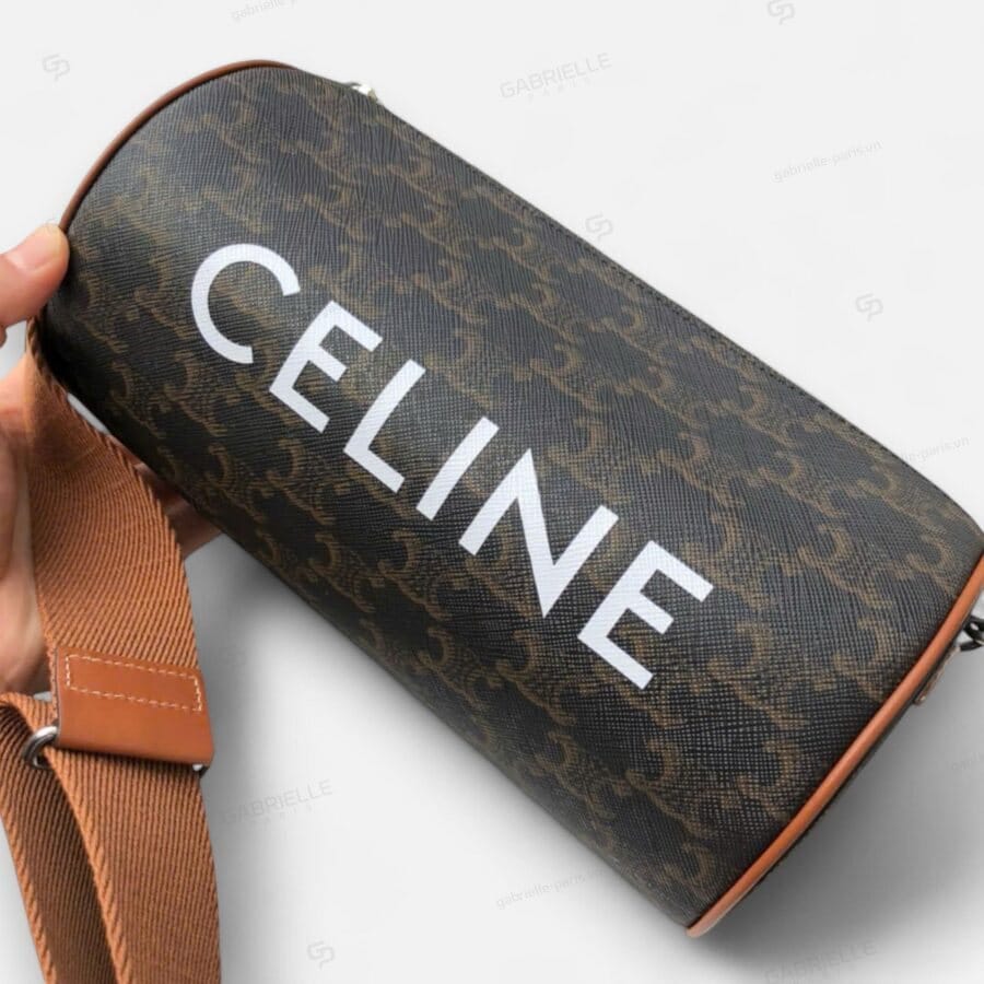 Túi xách Celine Triomphe Round Cylinder Bag màu nâu monogram da bò - Image 8