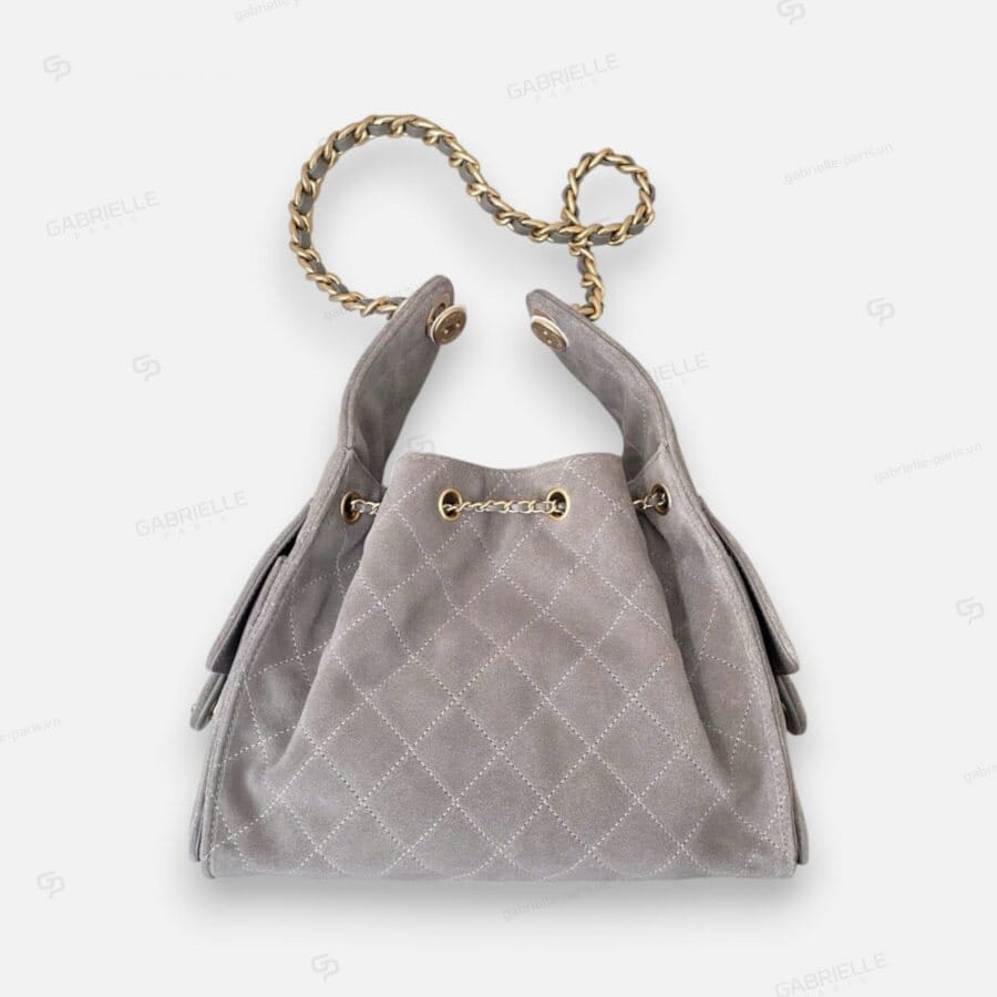 Túi xách Chanel Hobo Bucket màu Xám da lộn - Image 6