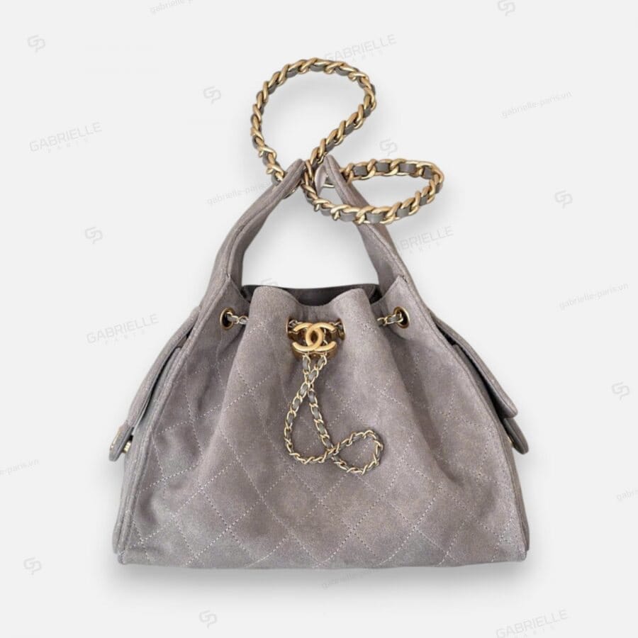 Túi xách Chanel Hobo Bucket màu Xám da lộn