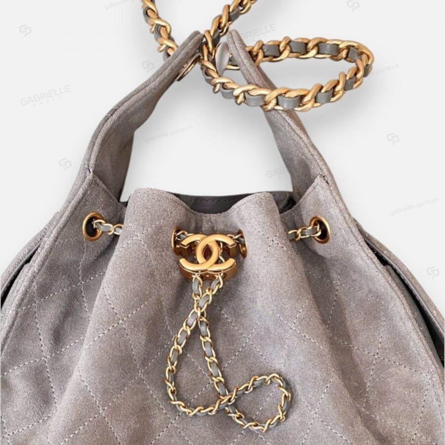 Túi xách Chanel Hobo Bucket màu Xám da lộn - Image 4