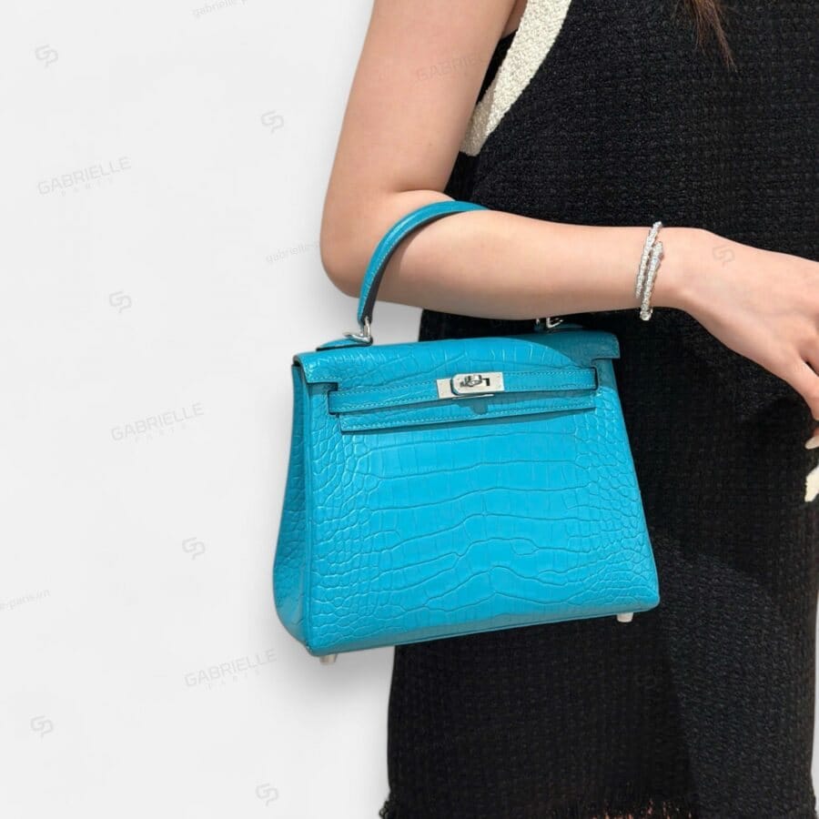 Túi xách Hermes Kelly 25 Blue Paon GHW Alligator - Image 3