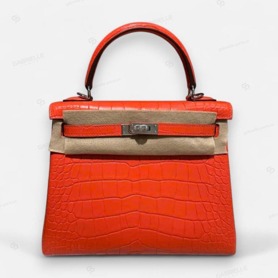 Túi xách Hermes Kelly 25 Orange PHW Alligator