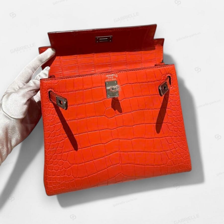 Túi xách Hermes Kelly 25 Orange PHW Alligator - Image 2