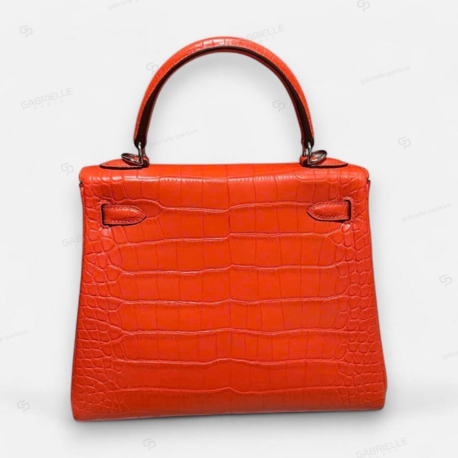 Túi xách Hermes Kelly 25 Orange PHW Alligator - Image 7