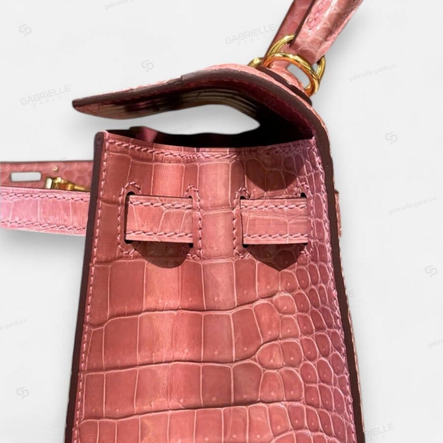 Túi xách Hermes Kelly 25 Rose Confetti GHW Porosus shiny - Image 3