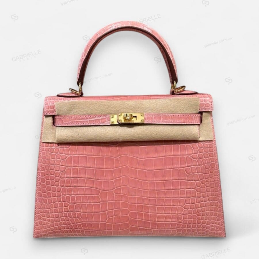 Túi xách Hermes Kelly 25 Rose Confetti GHW Porosus shiny