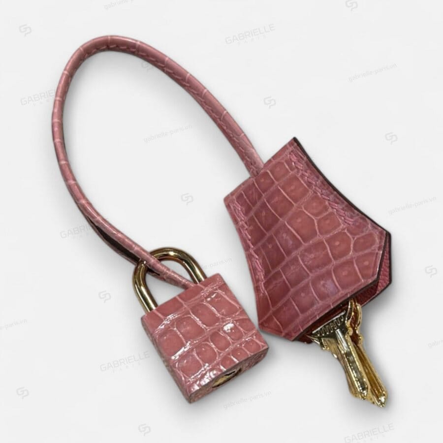 Túi xách Hermes Kelly 25 Rose Confetti GHW Porosus shiny - Image 6