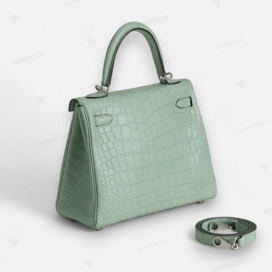 Túi xách Hermes Kelly 25 6U Vert deau PHW Alligator - Image 5