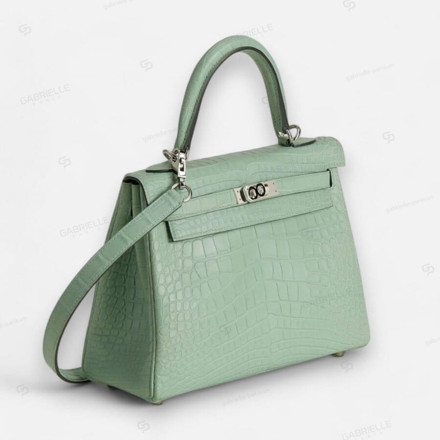 Túi xách Hermes Kelly 25 6U Vert deau PHW Alligator - Image 6