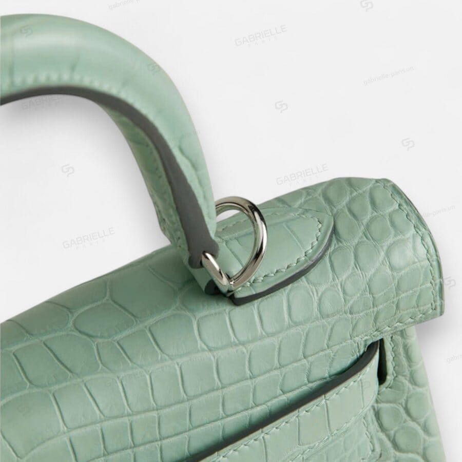 Túi xách Hermes Kelly 25 6U Vert deau PHW Alligator - Image 7