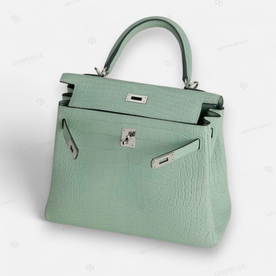 Túi xách Hermes Kelly 25 6U Vert deau PHW Alligator - Image 2