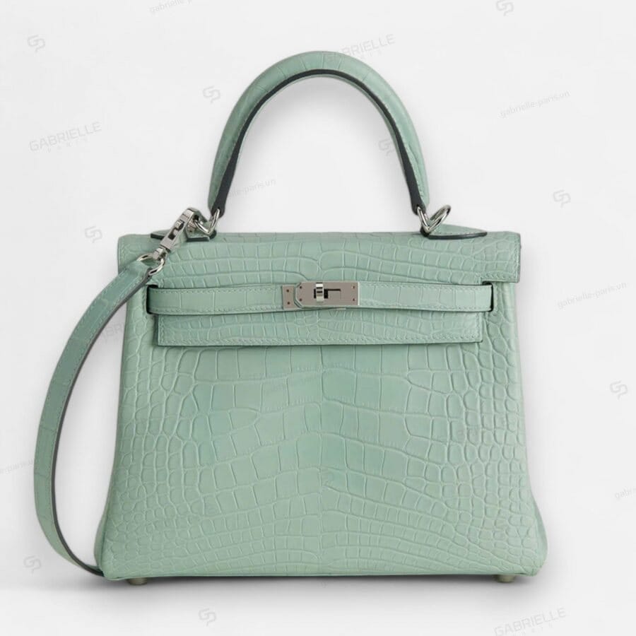 Túi xách Hermes Kelly 25 6U Vert deau PHW Alligator