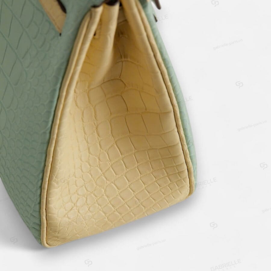 Túi xách Hermes Kelly 25 6U Vert deau Yi Vanille PHW Alligator - Image 6