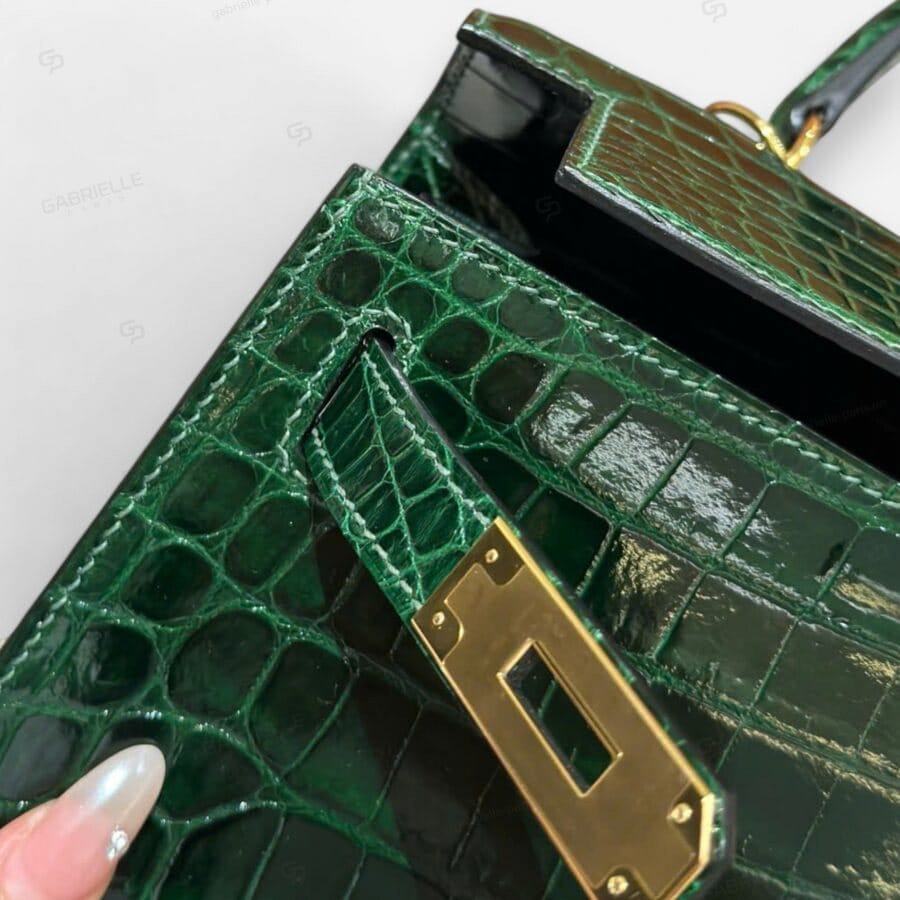 Túi xách Hermes Kelly 28 Vert Foncé GHW Niloticus - Image 6